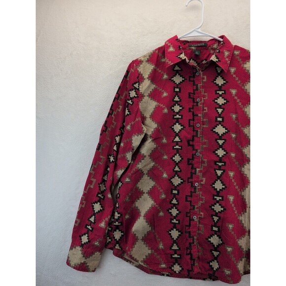 Lauren Ralph Lauren Aztec Southwestern Blouse Womens Large Collared Neck - Picture 3 of 14